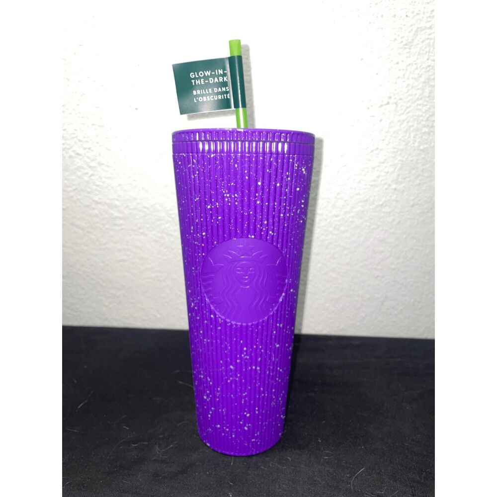 Starbucks Purple Glow in the Dark Ribbed Cold Cup 24 oz Venti with Straw